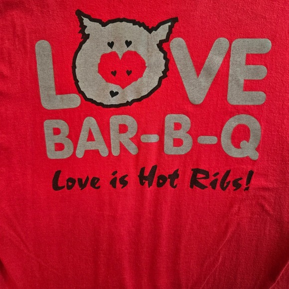 Love BBQ T Shirt Hanes Beefy T Adult XL Red Graphic Tee Love is Hot Ribs Cookout - Picture 2 of 10